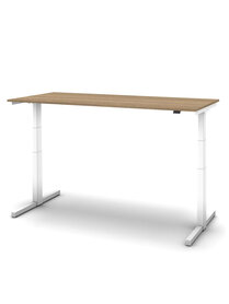 Sit/stand desk 140 x 80 cm Top walnut, frame in white.