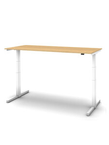 Sit/stand desk 160 x 80 cm Top oak, frame in white.
