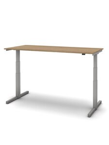 Sit/stand desk 140 x 80 cm Top walnut, frame in alu.